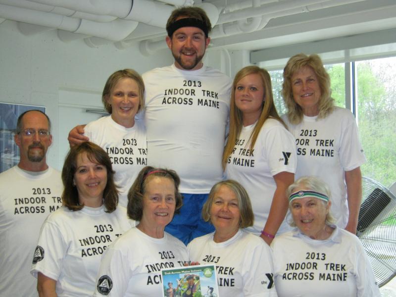 Some of the Trek Across Maine indoor participants got together for a group photo last winter. A new class is scheduled to start January 6. Pictured from left are, back row: Joe McSwain, Verna Lewis, Michael Maxim, Elizabeth Tilton, Margaret Schuler; front row: Anne Eames, Hildy Johnson, Lisa McSwain and Jeannie Hamrin. Courtesy of the YMCA Cycling, YMCA
