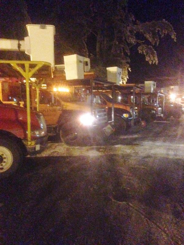 Dresden resident Roger Bintliff, formerly of Edgecomb, took this photo of just a few of the trucks that came and went from the Augusta restaurant where he and other staffers, and his daughters, served meals to power line and tree crews. The full lot had the inn’s guests, including people whose homes had lost power, wondering where to park, Bintliff said. Courtesy of Roger Bintliff tree crew trucks power company trucks