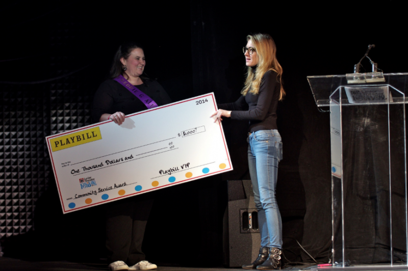 Emily Mirabile receives the Playbill Community Service award from Playbill Editor in Chief, Blake Ross. Courtesy of Emily Mirabile