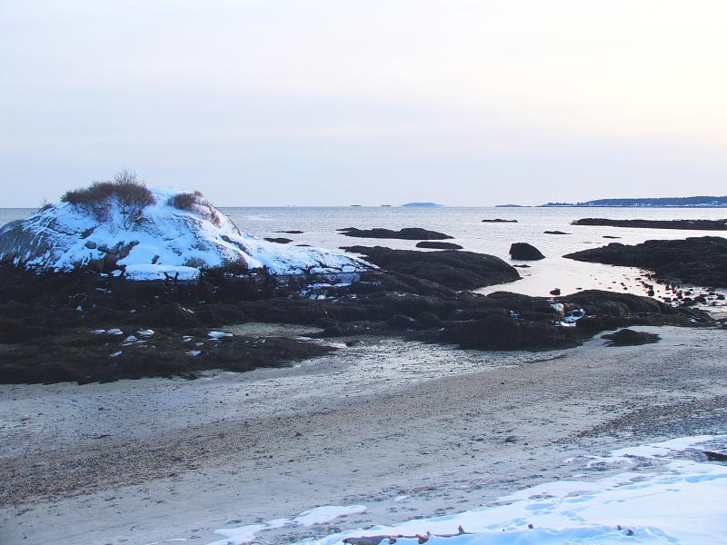 Kitten Island at Hendricks Head Beach isn't living up to its warm and cuddly name on this cold February day. SUZI THAYER/Boothbay Register