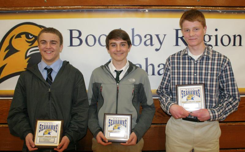 Boys Nordic plaque winners, from left, Zach Vise, Robert Campbell and Liam Conlin. KEVIN BURNHAM/Boothbay Register Nordic