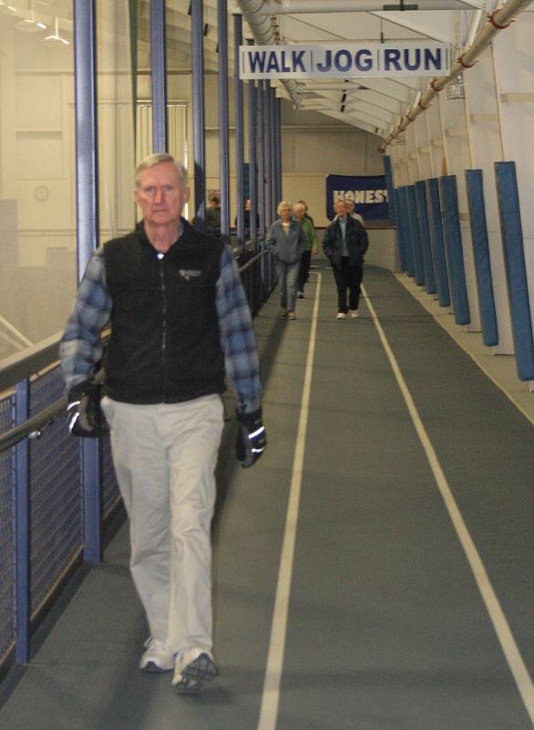 John Lunt walks around the Y track on Tuesday morning, March 25. KEVIN BURNHAM/Boothbay Register