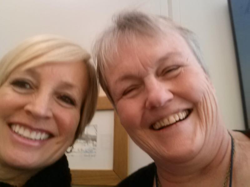 A “selfie” with Sen. Angus King’s Senior Policy Advisor Marge Kilkelly, right, (formerly Marge Brewer of Boothbay). Courtesy of Sharon Goldhirsch