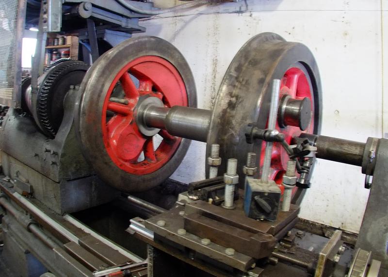THIS LATHE from the 1890s was made in Maine and is used for turning and maintaining the “tires.” SUZI THAYER/Boothbay Register