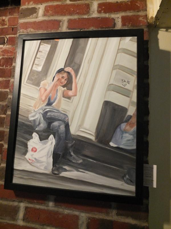"Dinner Plans" (from Moments in Time Urban Landscapes series) 20 by 16-inch oil by Lynne Seitzer Lynne Seitzer