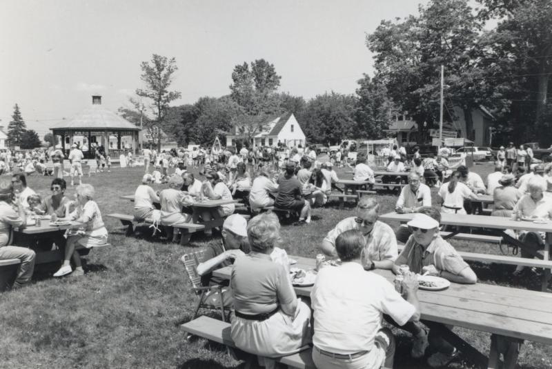 A community gets together at the Boothbay common. Over the years the Boothbay Civic Association has continued to keep the community spirit alive and well through many community suppers and get-togethers. File photo