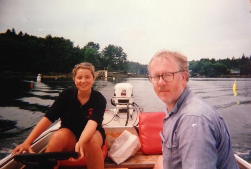 Monuments man Deane Keller’s granddaughter Belle, now Belle Hornblower, on the water in the late 1990s with her father William Keller. She was on her way to work at Robinson’s Wharf. Courtesy of the Keller and Hornblower families Belle Hornblower, William Keller