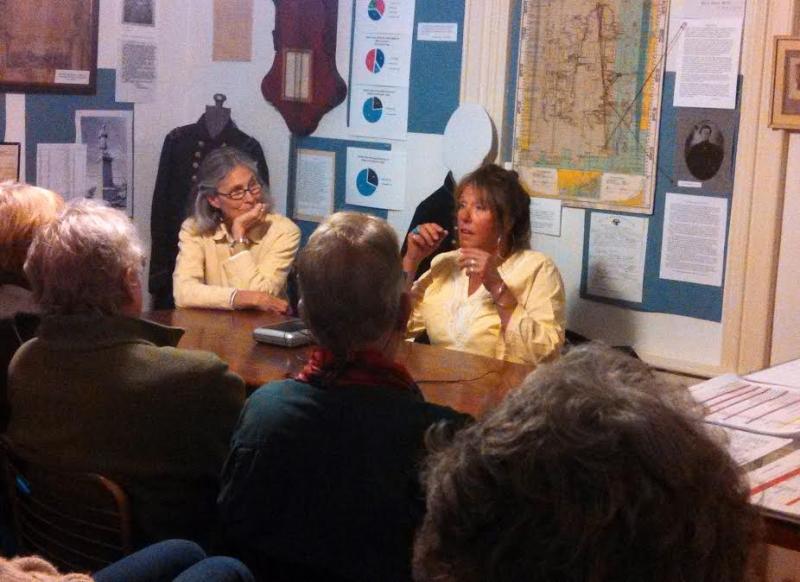Bet Finocchiaro of Bet's Famous Fish Fry, right, entertains a full house with stories of her life and times. On her left is Margaret Tew taping the event at the Boothbay Region Historical Society on May 1. Watch for news of five more speakers who are scheduled over the coming months. Courtesy of the Boothbay Region Historical Society