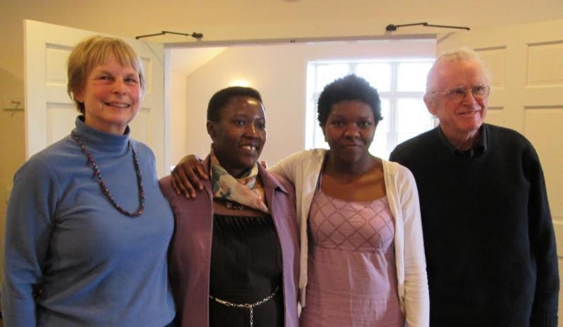 Visitors from Uganda spoke at the Midcoast Friends meeting in Damariscotta recently. Pictured with Patty Seybold of Boothbay, left, is Jacqueline Akello, of the African Rural University. Akello spoke on the importance of forgiveness and reconciliation in war-torn regions. Catherine Namwezi, graduate of URDT Girls School, shared about her school’s program teaching “visioning” and life skills to key girls in a community. Tom Hagen of Boothbay is at right. Courtesy of Midcoast Friends