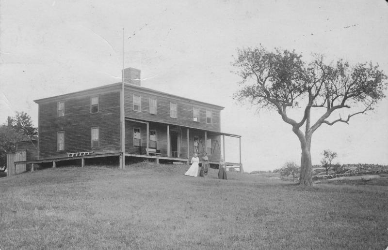 A 1919 photo of the old gray house on Sawyers Island, its rotting porch sagging before replacement. Courtesy of Sally Leach Sewall and Susan Leach