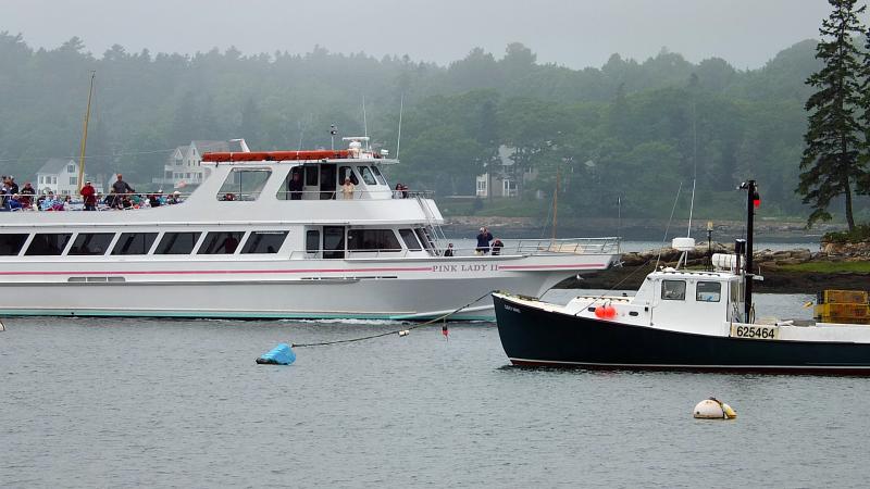 THE PINK LADY comes back into the harbor after a tour in the waters off Boothbay Harbor. Judging by the jackets on many of the passengers, it was cooler out on the ocean than in the harbor on July 3. SUZI THAYER/Boothbay Register