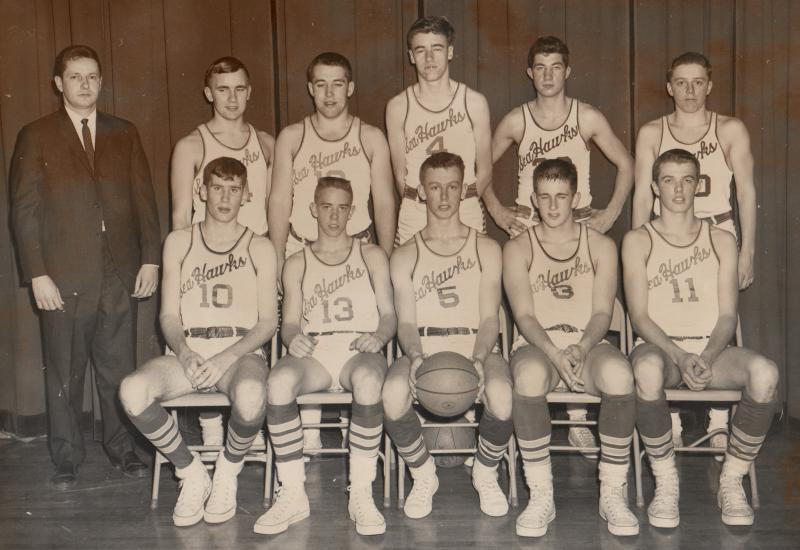 Keith Mahaney takes over the reigns as head coach of the Boothbay Region High School basketball team in the 1960s. Team members included, from left, front row: Rupe Neily, Gordon Frizzell, Frank Luke, Greg Trachik, Fred Johnson, back row: Arthur Webster, Charlie Begin, Wayne Pratt, Archie Brewer and Dwight Watts. File photo