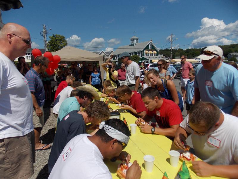 Ready, set, chow! Contestants dig into their waffles as fast as they can. KATRINA CLARK/Boothbay Register