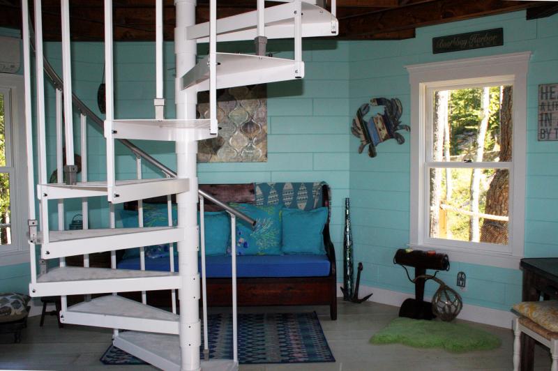 THE INTERIOR of the treehouse that was just completed by Ronnie Campbell. This one is two stories and fully insulated. SUZI THAYER/Boothbay Register
