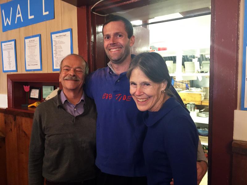 Peter, Peter Jr. and Nancy Gilchrist look none the worse for wear after serving food for 40 years at their Boothbay Harbor restaurant, Ebb Tide. SUZI THAYER/Boothbay Register