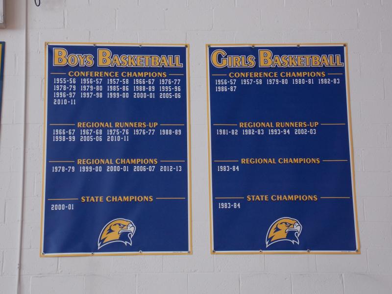 Consolidated banners for girls and boys basketball. KATRINA CLARK/Boothbay Register