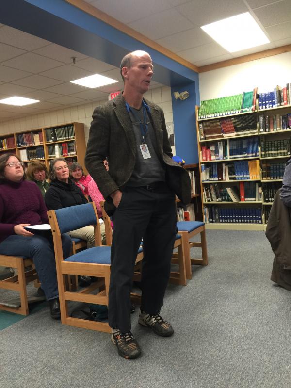 President of Boothbay Region Educators Association Mark Gorey introduces the teachers that will be speaking to the school committee. KATRINA CLARK/Boothbay Register