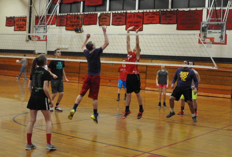 A volleyball game on the court during exploratory week on Friday. BEN BULKELEY/Wiscasset Newspaper