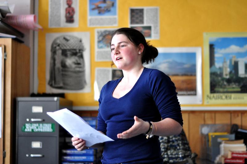Clara Mugnai reading her poem "What if?" during the poetry slam on Friday. BEN BULKELEY/Wiscasset Newspaper