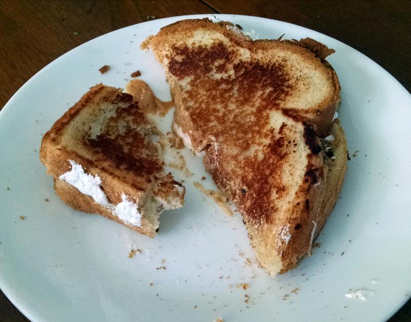 Holly Hargrove comforted herself with a grilled Fluffernutter between shoveling snow off roofs. Courtesy of Holly Hargrove