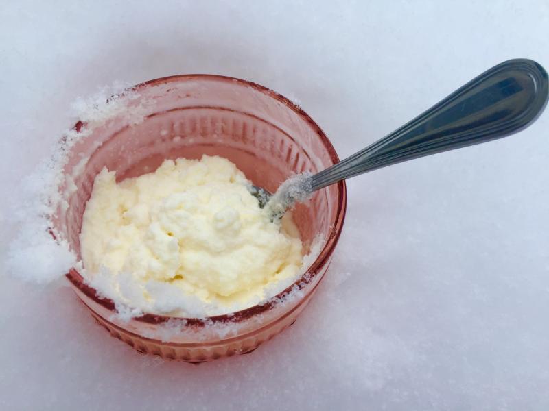 Lemon snow ice cream, made with a few ingredients, including readily available fresh snow, is a quick, yummy treat to make on a snowy day. SUZI THAYER/Boothbay Register