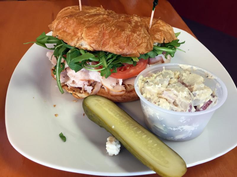 Capers’ special on March 2 was a smoked turkey sandwich with arugula, pear preserve and crumbled blue cheese on a flaky croissant. SUZI THAYER/Boothbay Register