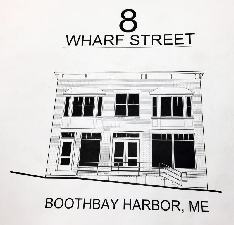 This rendition, done by Dennis Prior of Precedent Designworks in Bremen, shows what the front of the brick building at 8 Wharf Street will look like. Courtesy of Eric Marden