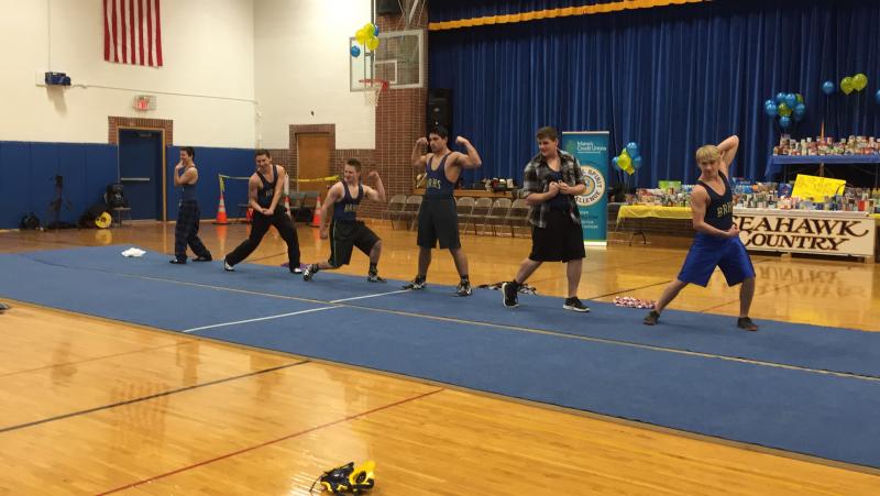 The Boothbay Region High School Seahawk Wrestling Team shows off for the cameras during the pep rally. KATRINA CLARK/Boothbay Register