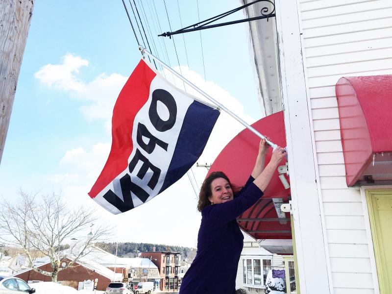 Stacey McLellan got teary-eyed on March 2 when she talked about the first time she hung her “Open” sign at her new business a year ago. SUZI THAYER/Boothbay Register