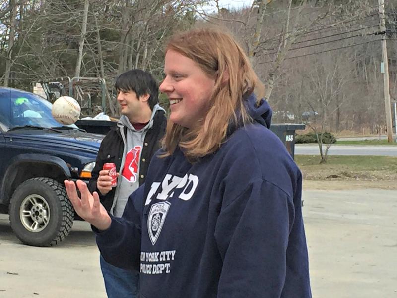 Associate Valerie Lynn gets ready to soak her fellow workers. KATRINA CLARK/Boothbay Register