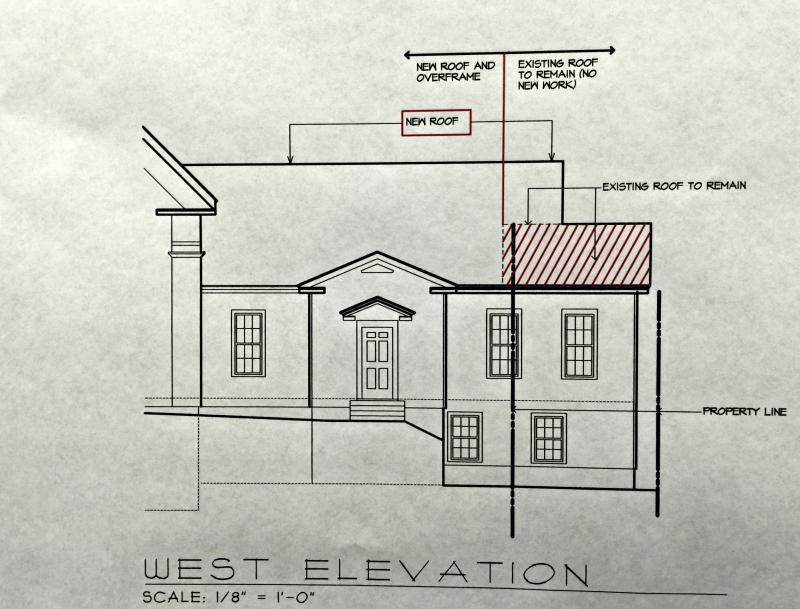 A diagram of the new plans by Knickerbocker Group the Congregational Church of Boothbay Harbor, which shows the roof-line closest to the Perkins’ property remaining untouched.