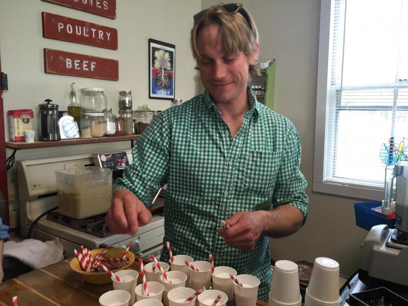 Richard Reid serves up ginger milkshakes at the Business After Hours. KATRINA CLARK/Boothbay Register