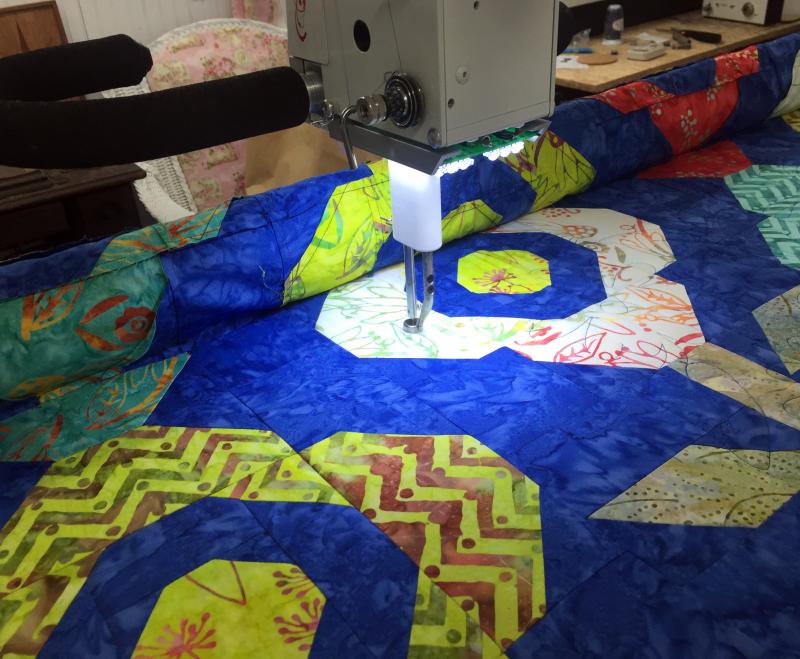 A closeup of a quilt Deb Boucher is putting the finishing touches on. SUZI THAYER/Boothbay Register