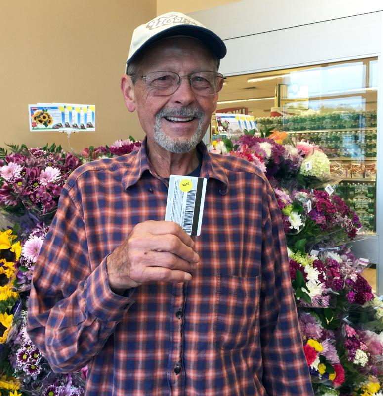 The big winner! John Lichatz, won the $250 Hannaford gift card. He has been a permanent resident in the area since January, and only came out because "my wife insisted." KATRINA CLARK/Boothbay Register