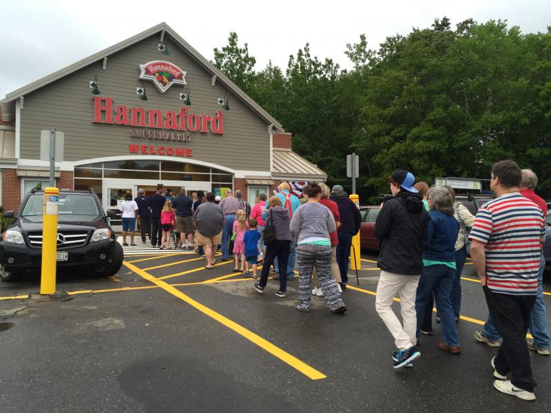 People line up in front of the new doors at Hannaford at 6:30 a.m. June 13. KATRINA CLARK/Boothbay Register