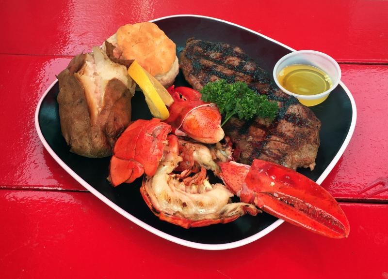 “The Dock Surfin’ Turf” is a favorite with customers at Lobster Dock. SUZI THAYER/Boothbay Register