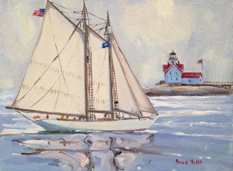 “The Bowdoin Approaching Cuckolds Light,” 6 by 8-inch oil on canvas, Brad Betts. Brad Betts