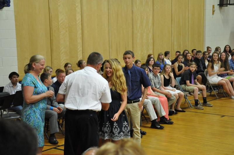 William LeBrecque and Alexandria Lane receive their physical education awards at eighth grade graduation. Courtesy of Kerrin Erhard