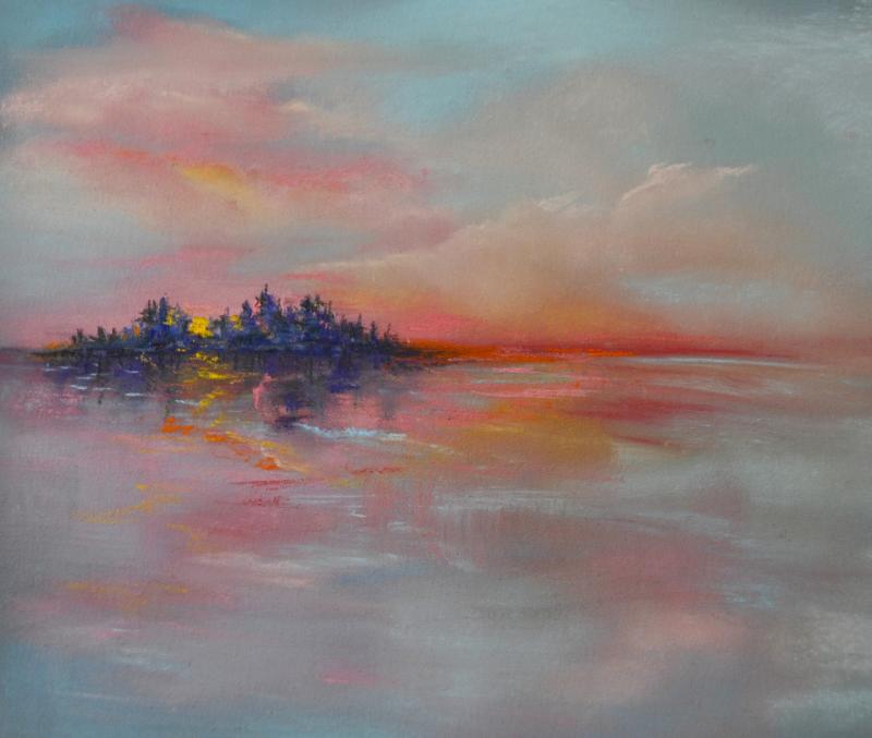 “Summer Island 2,” pastel by Kim Skillin Traina, will be one of this artist’s works in the Art at the Grill exhibition running June 8 through July 26. Artists Susan Zimmerman and Susan Tilton Pecora are also included in this Damariscotta River Grill summer show. Courtesy of Kim Skillin Traina “Summer Island 2,” pastel by Kim Skillin Traina
