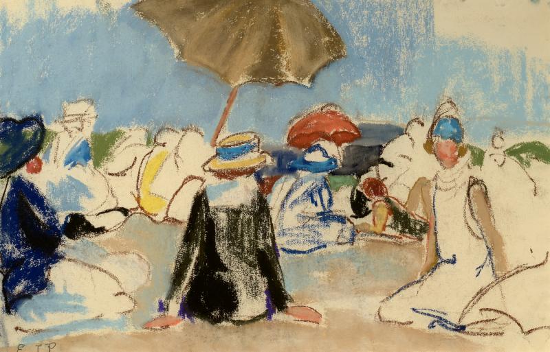 See Ethel Louse Paddock’s “Afternoon at the Beach,” a 12” x 18” pastel in the “Modern Life: Twentieth Century Art” exhibition at Wiscasset Bay Gallery on July 9. Courtesy of the gallery Ethel Louse Paddock “Afternoon at the Beach”
