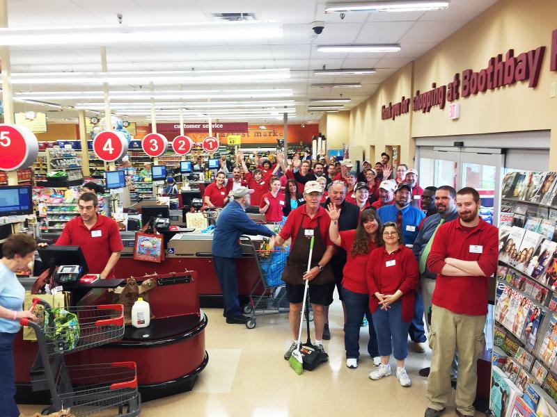 Approximately 115 Hannaford employees from surrounding stores were at the Boothbay Harbor Hannaford to greet customers and answer questions at the grand reopening on June 13. SUZI THAYER/Boothbay Register