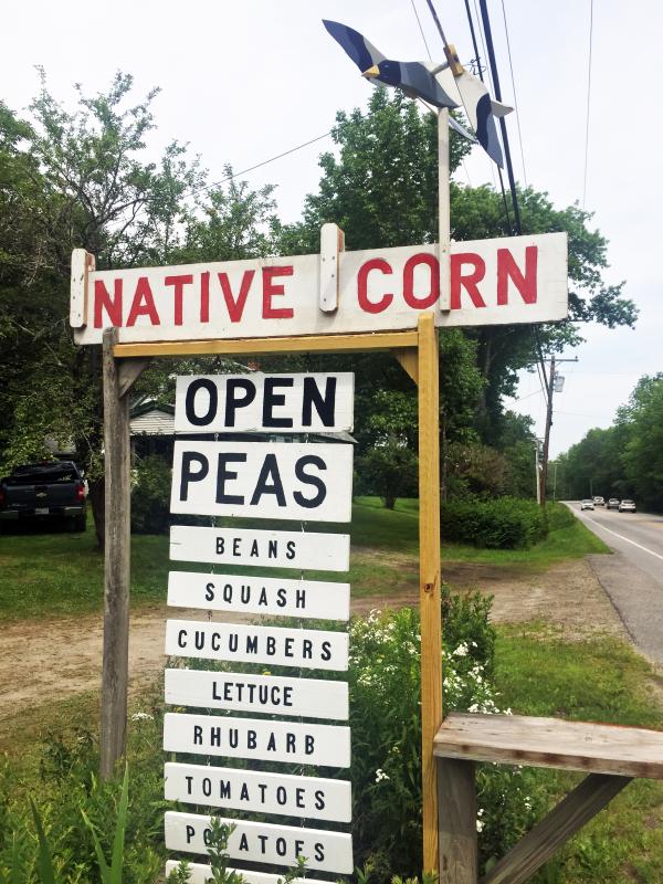 The sign in front of the newly reopened Cunningham Farm Stand on Route 27. SUZI THAYER/Boothbay Register