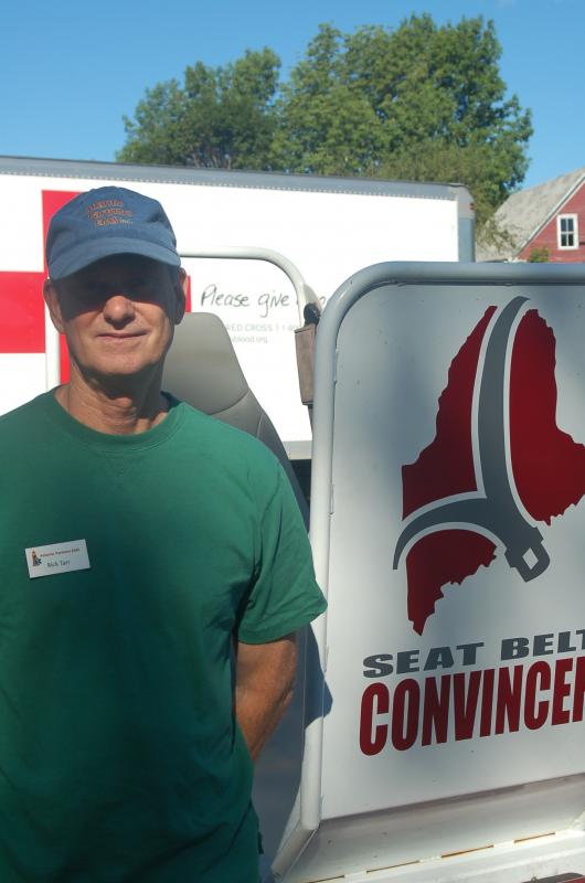 Rick Tarr with the Seat Belt Convincer. ART MAYERS/Boothbay Register