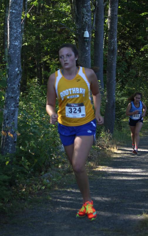 Lincoln Hamblett finished 14th overall and 4th for the Lady Seahawks in a time of 25:03. SUE MELLO/Boothbay Register Photo of Lincoln Hamblett
