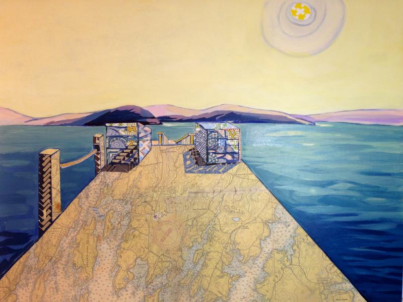 “Friendship Maine,” acrylic and paper collage on board by Paula Ragsdale. Paula Ragsdale