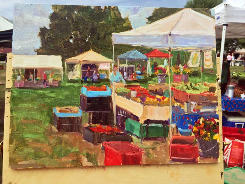 Local painter Brad Betts finished this painting at the Quick Draw event at the Boothbay Common in two hours. SUZI THAYER/Boothbay Register