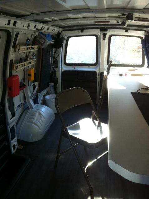 Interior of the aging cargo van that they had to work in before. (Photo courtesy of Maine Computer Crimes Unit).