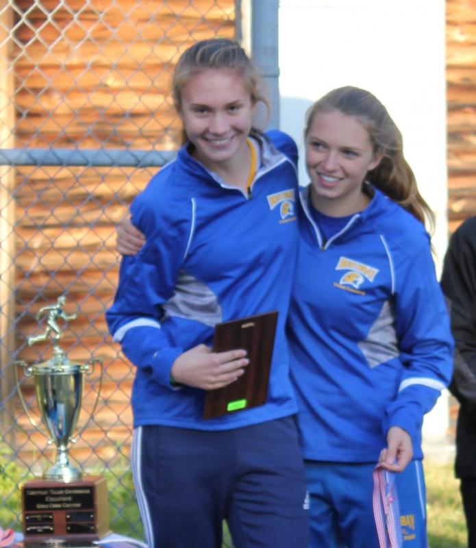 First and second place finishers Faith Blethen and Hannah Morley beam happily at the awards ceremony. SUE MELLO/Boothbay Register
