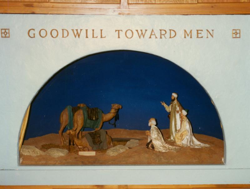 Third of the three Nativity shadowboxes owned by the Dwight D. Eisenhower family. The figures were carved by Hanna Weis Fischer-Binder. Hanna Weil Fischer-Binder