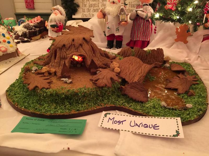 The Fairy House by Susan Brackett won Most Unique entry award. Most Unique gingerbread 2015